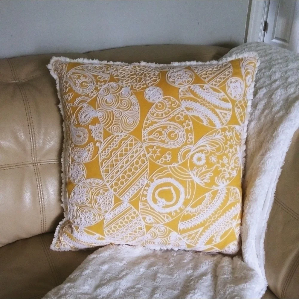 Easter accent pillow fringed embellished‎ yellow